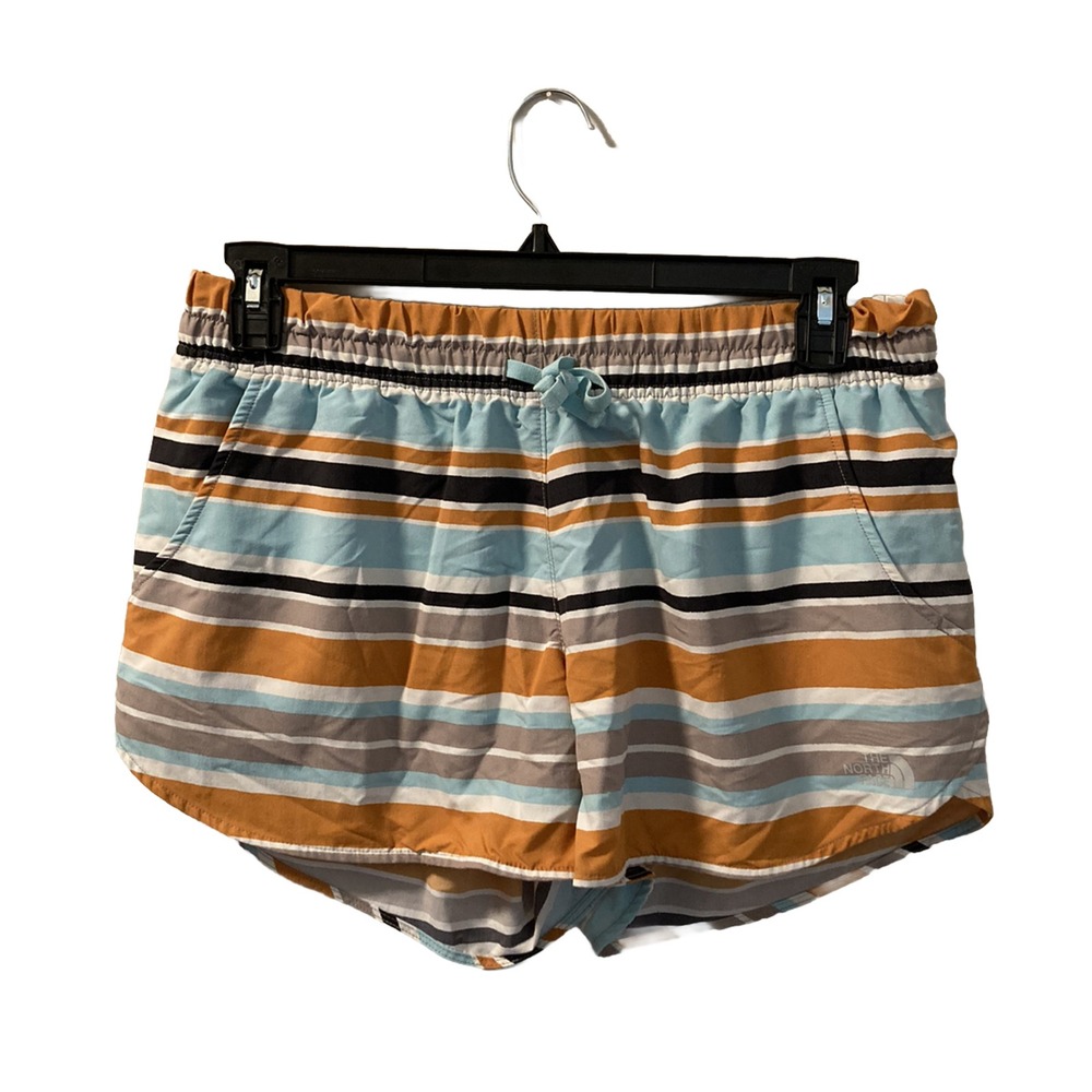 The North Face V Shorts Printed Women's Striped Print Size L Blue Orange